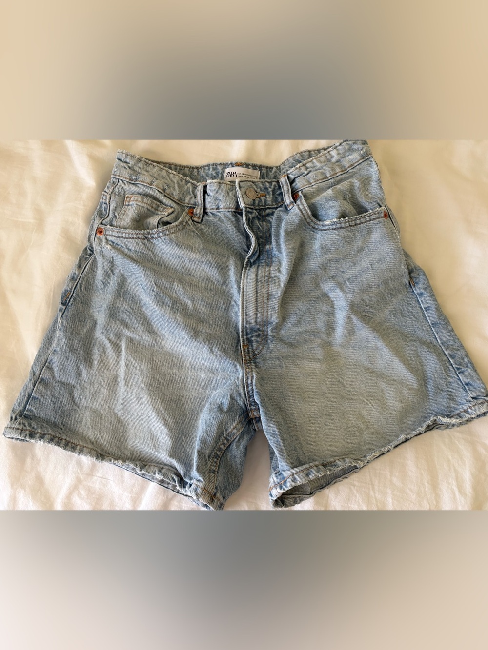 Zara Light Blue High-Rise Denim Shorts
